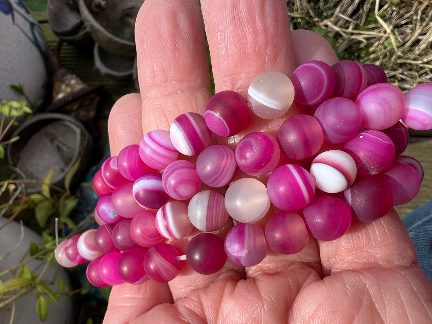 Matte Pink Banded Agate Gemstone Beads 6mm / Matte Agate Beads /Gemstone Agate Beads / Round Agate Beads