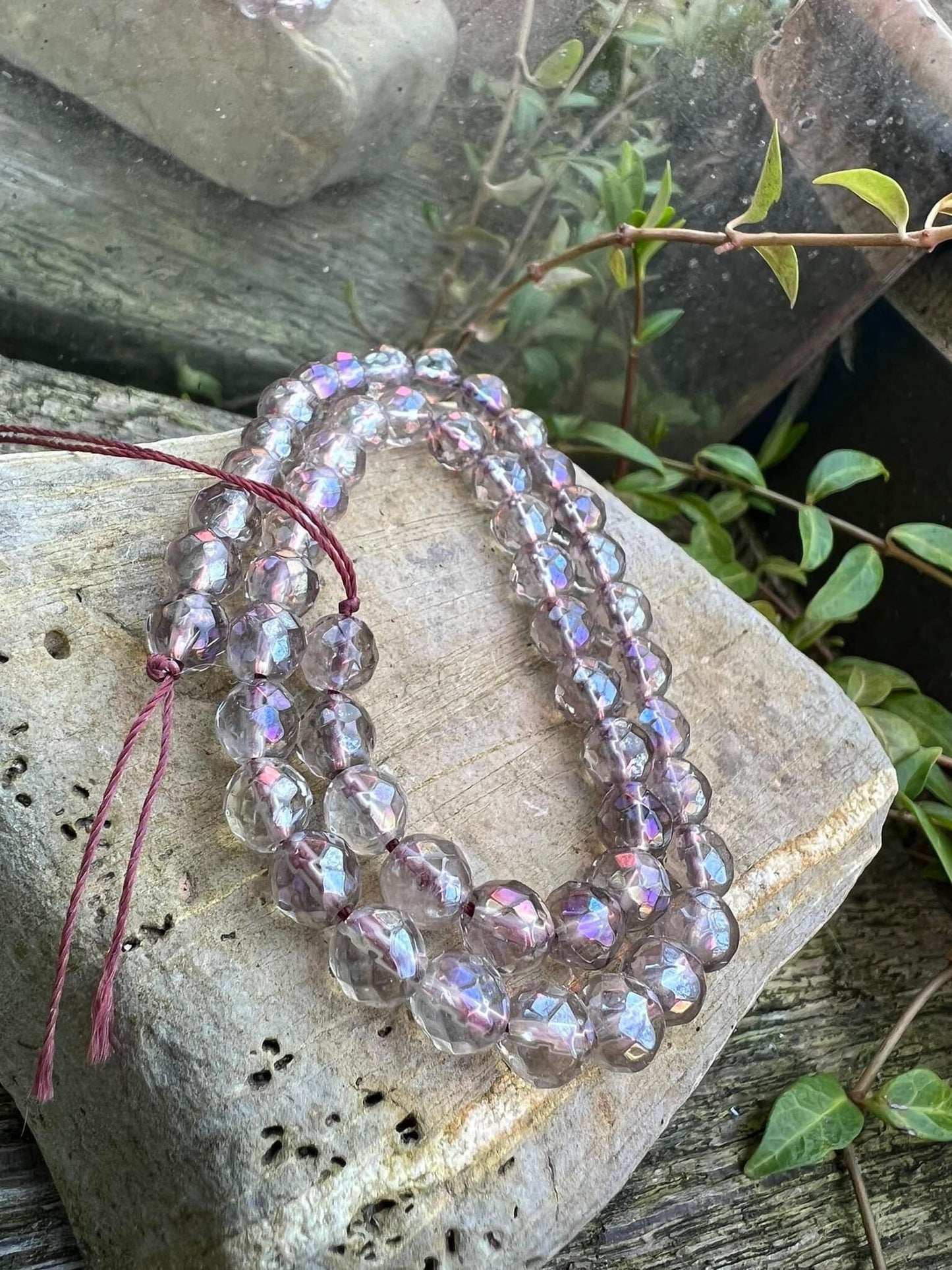 Gently faceted Aurora Borealis AB Aura Coated Smoky Quartz round beads 6mm / Super Unique unusual beads