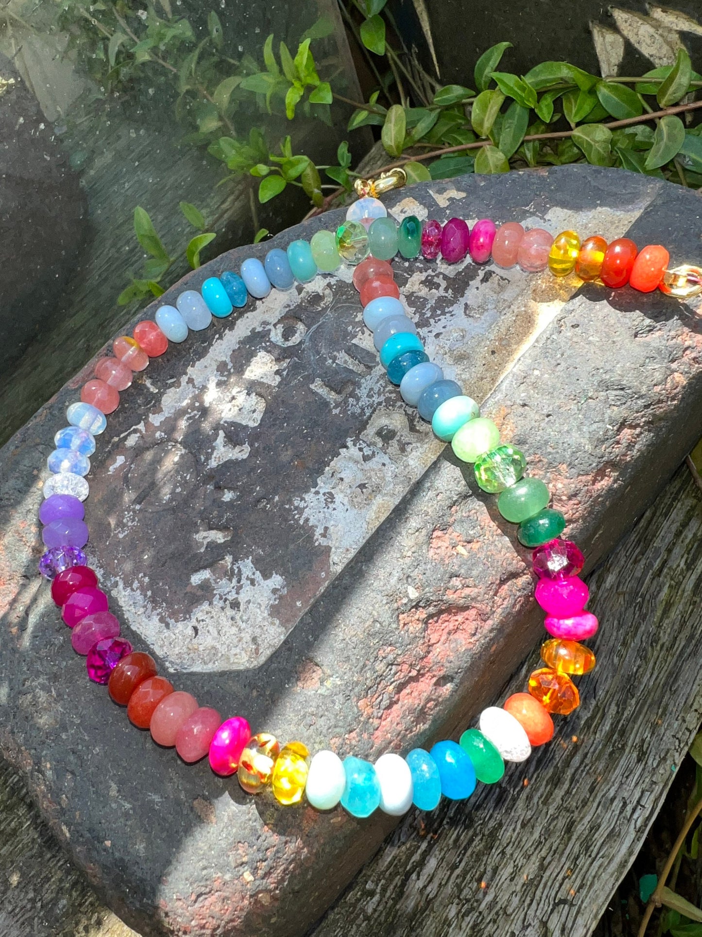 Custom Brights Rainbow Multi Gemstone Crystal & Mixed Beaded Necklace SOLID Sterling Toggle Clasp made to order CHAKRA 8mm beads