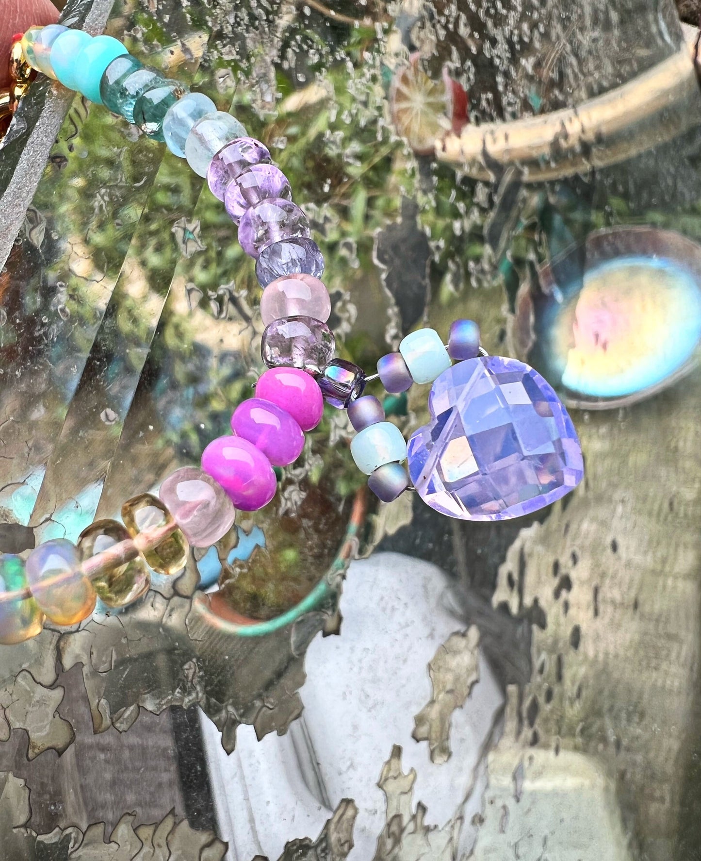 Custom OOAK Ethiopian Opal, Tanzanite, Apatite and other Gemstone Rainbow glow bracelet