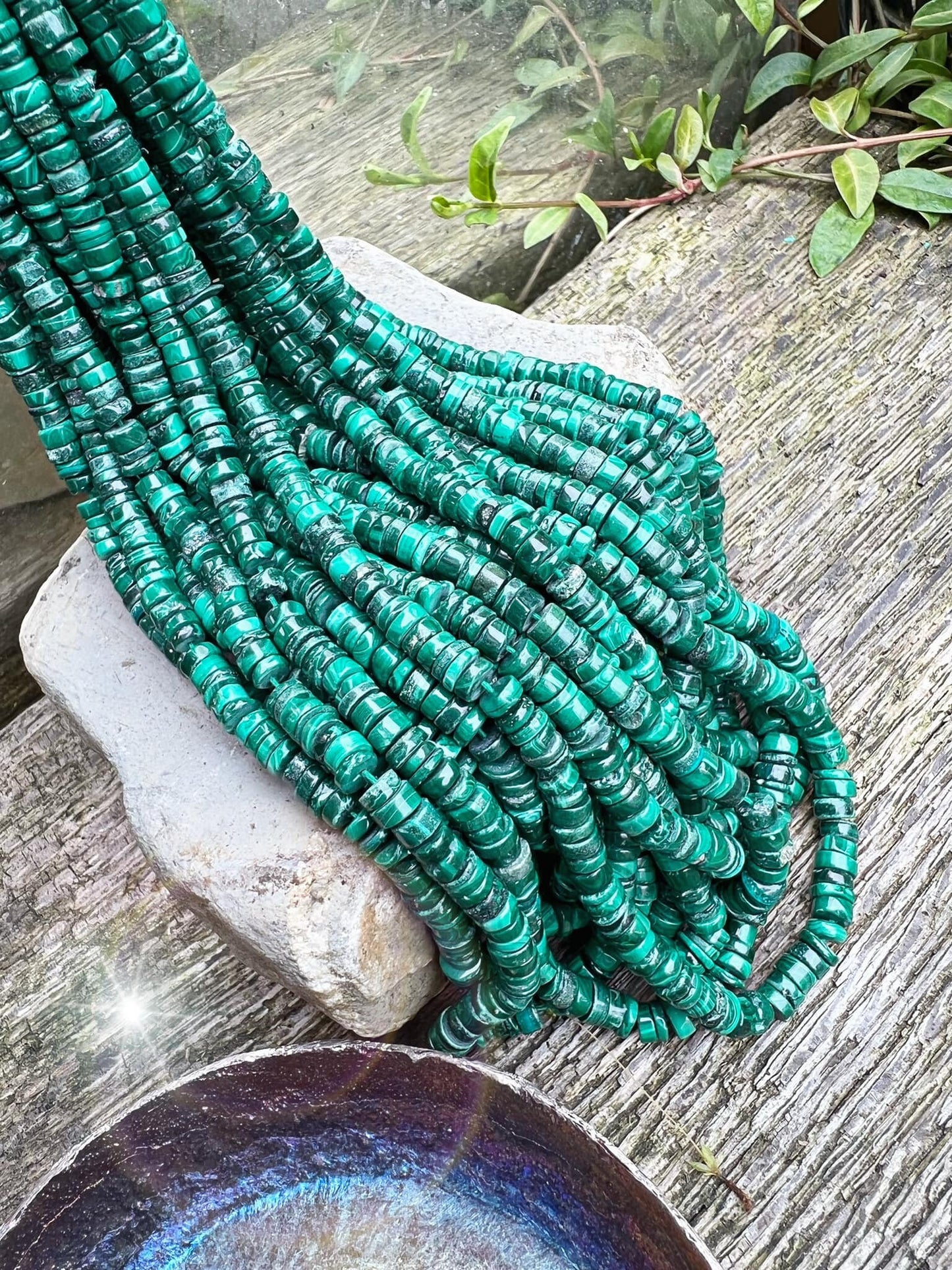 Natural Rustic Malachite Heishi Rondelle Beads Fabulous Tones 5mm Swirly Green Gemstone beads