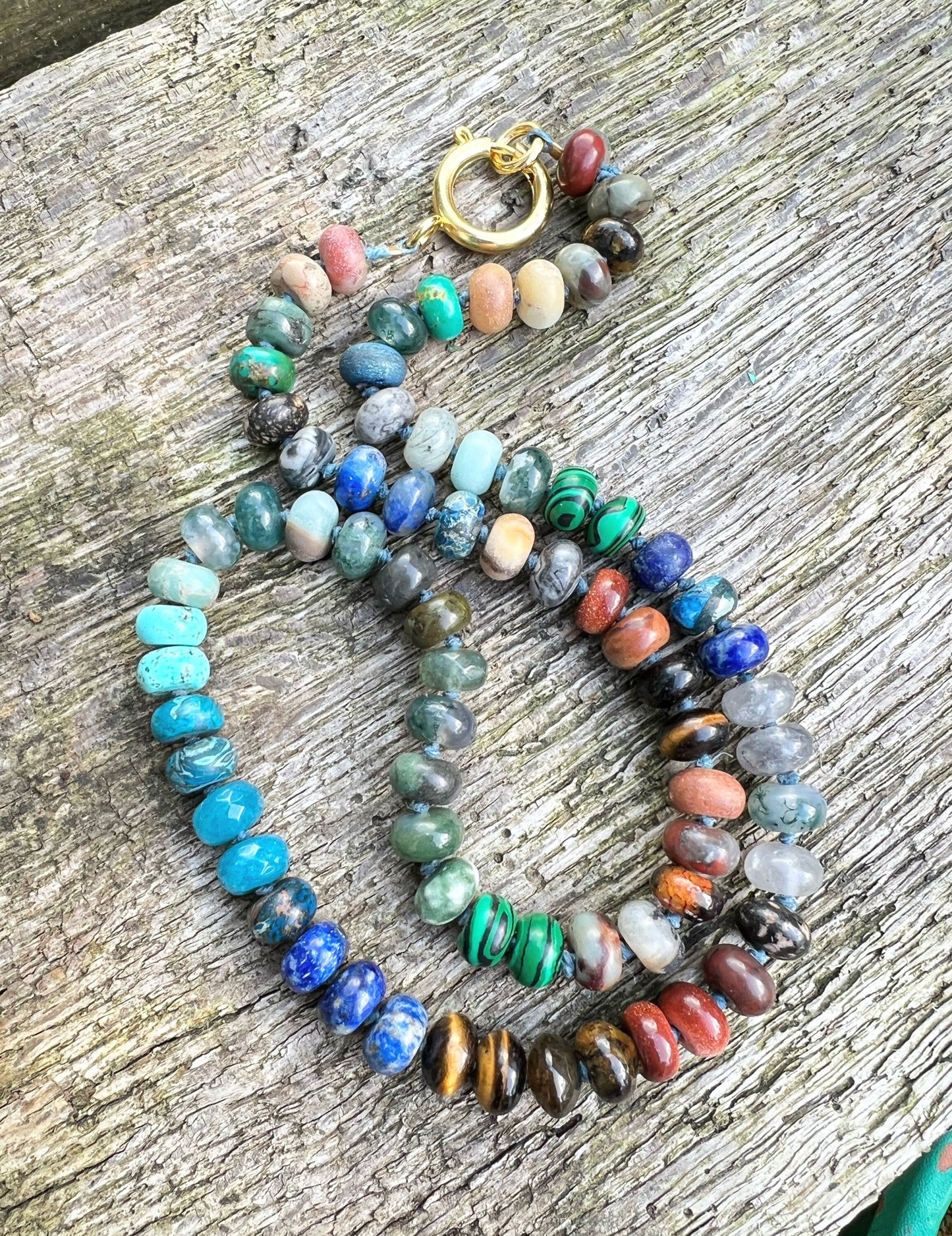 Custom Earthy Muted Rainbow Multi Gemstone Knotted Necklace - made to order CHAKRA balance 8mm PLEASE read description Rustic Mix