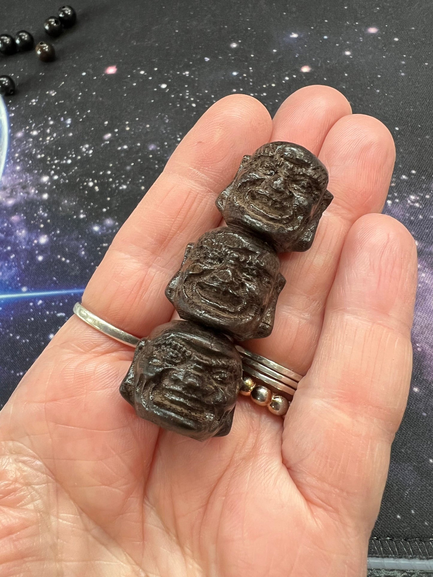 Deep brown carved wooden Smiling Buddha beads from Bali MALA and jewellery beads 18mm wood Namaste Double Sided