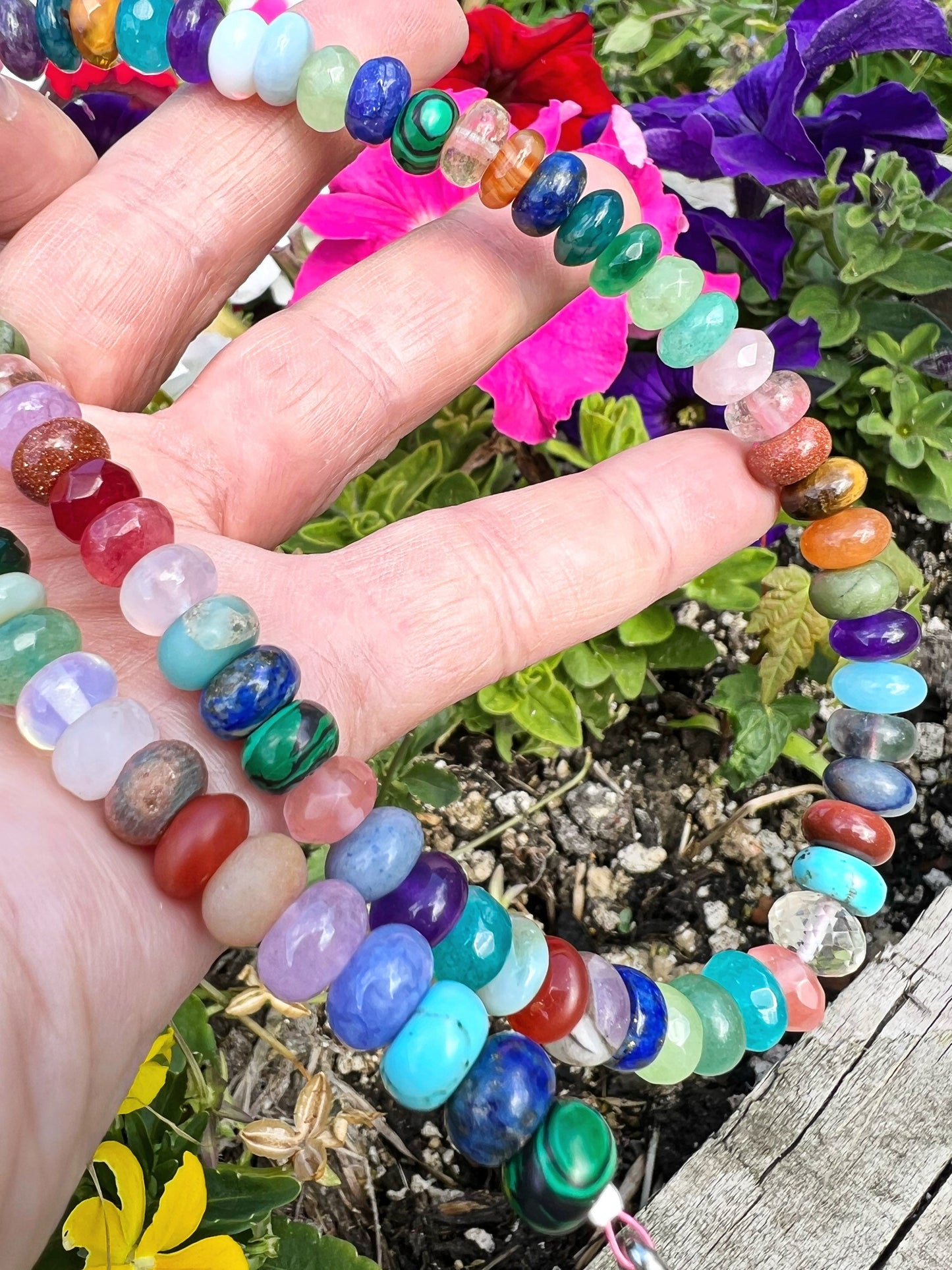 Custom Smartie Sweet Rainbow Multi Gemstone Beaded Necklace Solid Silver Clasp CHAKRA balance 8mm PLEASE read description PRIDE jewellery