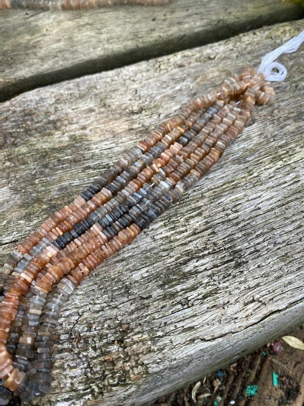Handcut Square Heishi mixed Sunstone, Peach and Grey moonstone Rustic 5mm approx