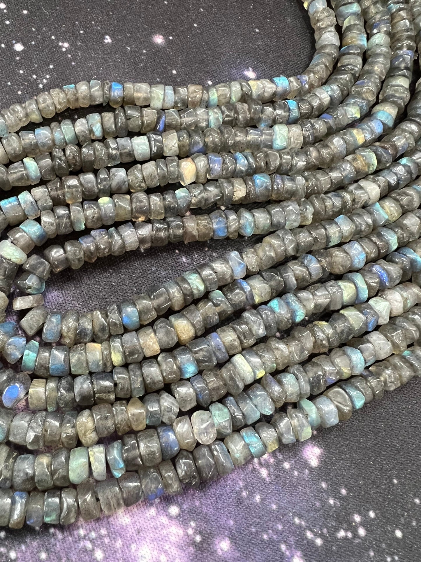 Rustic handcut Labradorite Rondelle handmade Heishi Tyre Beads 5mm approx / Flashy Labradorite Beads / uneven rondelles
