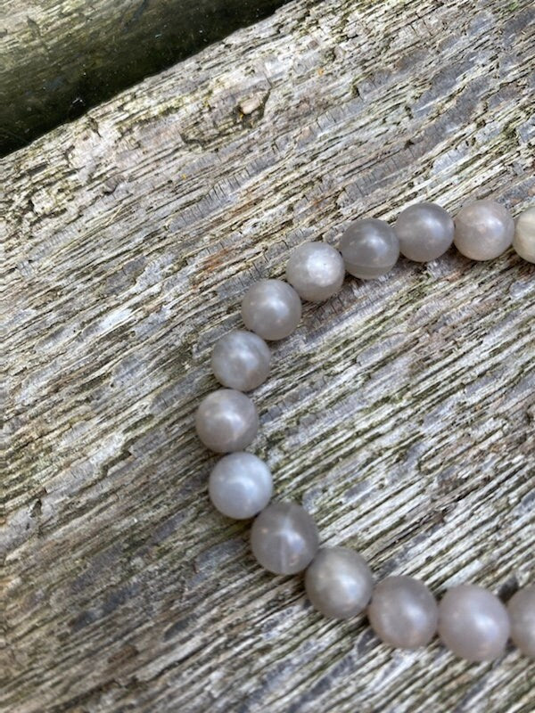 Moonstone stretchy bracelets / heaps of shillah / white, grey and chocolate / 7mm / 7" bracelet