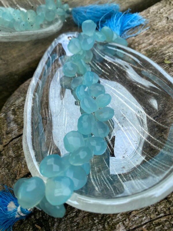 Aqua Blue Chalcedony Faceted Handcut rustic Briolette beads 10-12mm approx CHOOSE QUANTITY heart briolettes