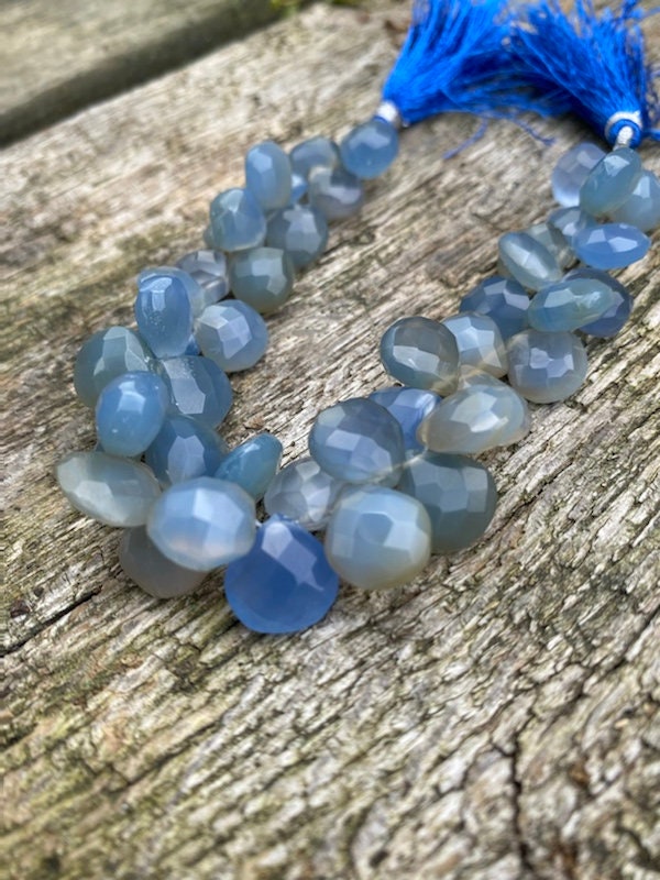 Glowy Grey Blue Blue Chalcedony Faceted Handcut rustic Briolette beads 10-12mm approx CHOOSE QUANTITY heart briolettes