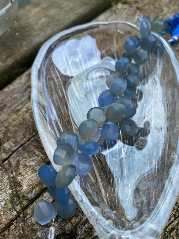 Glowy Grey Blue Blue Chalcedony Faceted Handcut rustic Briolette beads 10-12mm approx CHOOSE QUANTITY heart briolettes