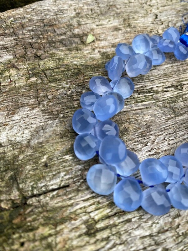 Pale Blue Chalcedony Faceted Handcut rustic Briolette beads 10-12mm approx CHOOSE QUANTITY heart briolettes