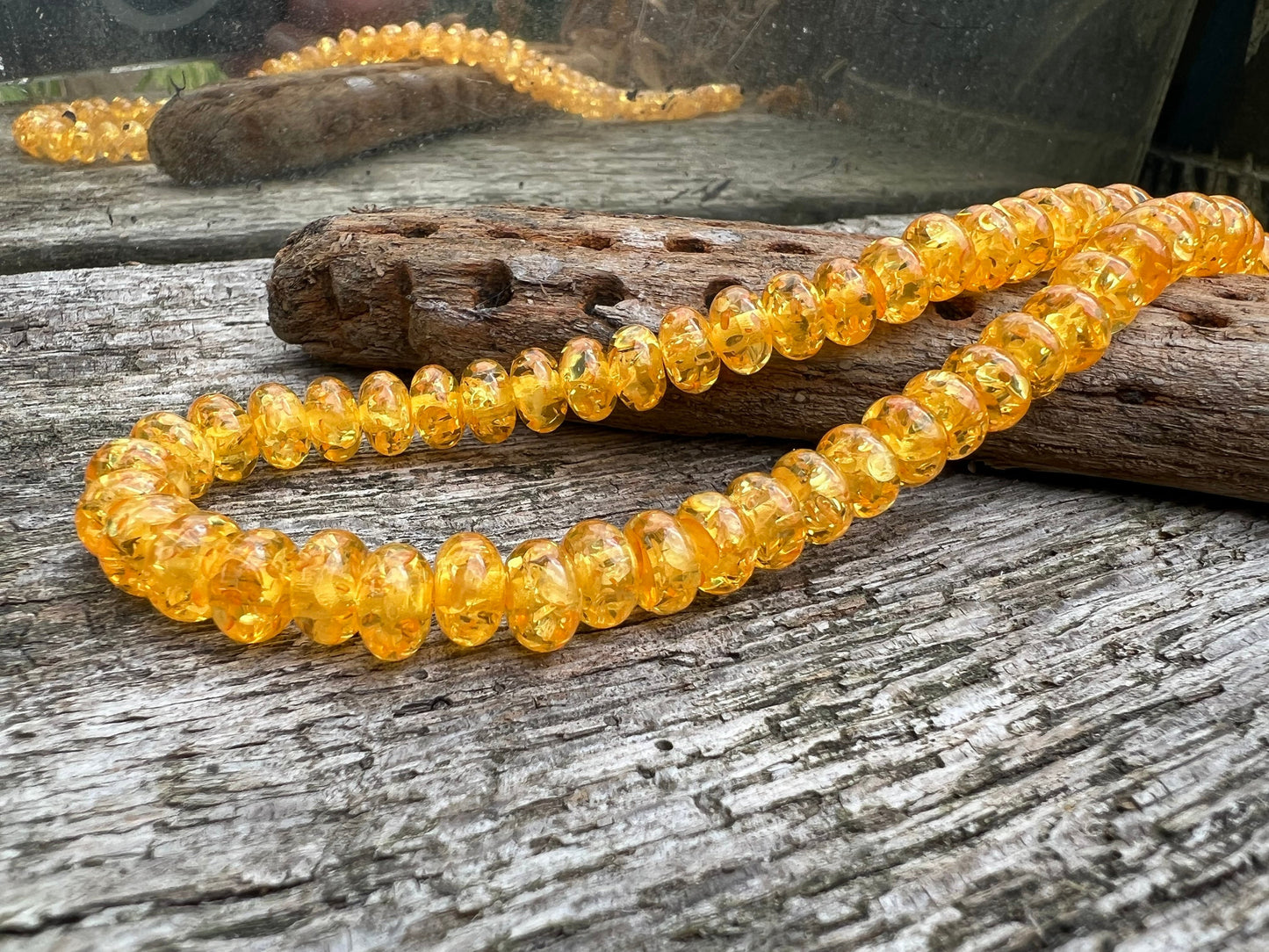 Yellow Golden Faux Amber Rondelle Beads 8 x 5 / Resin Amber disc beads Rustic Amber Beads Barley sugar Beads / Small order