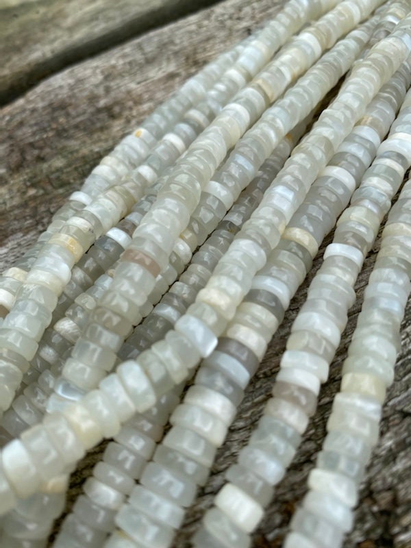 White moonstone Tyre Heishi, Handcut