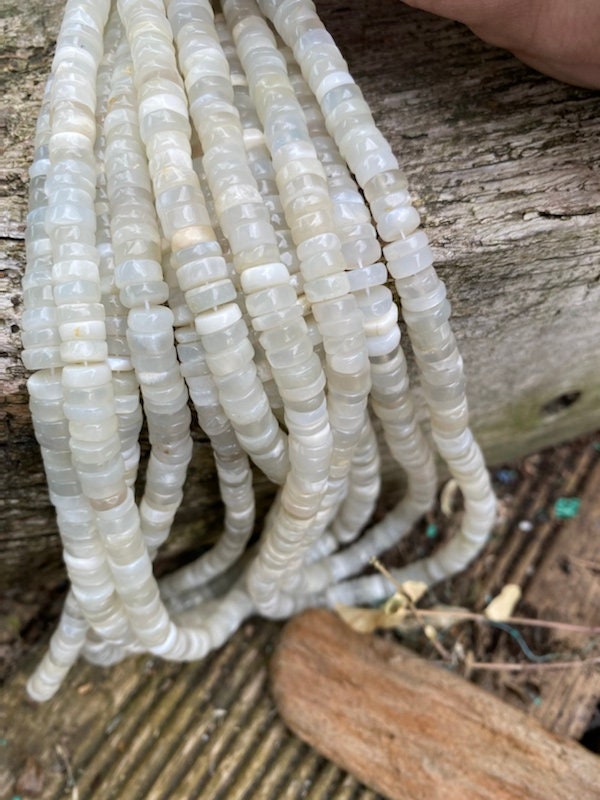 White moonstone Tyre Heishi, Handcut