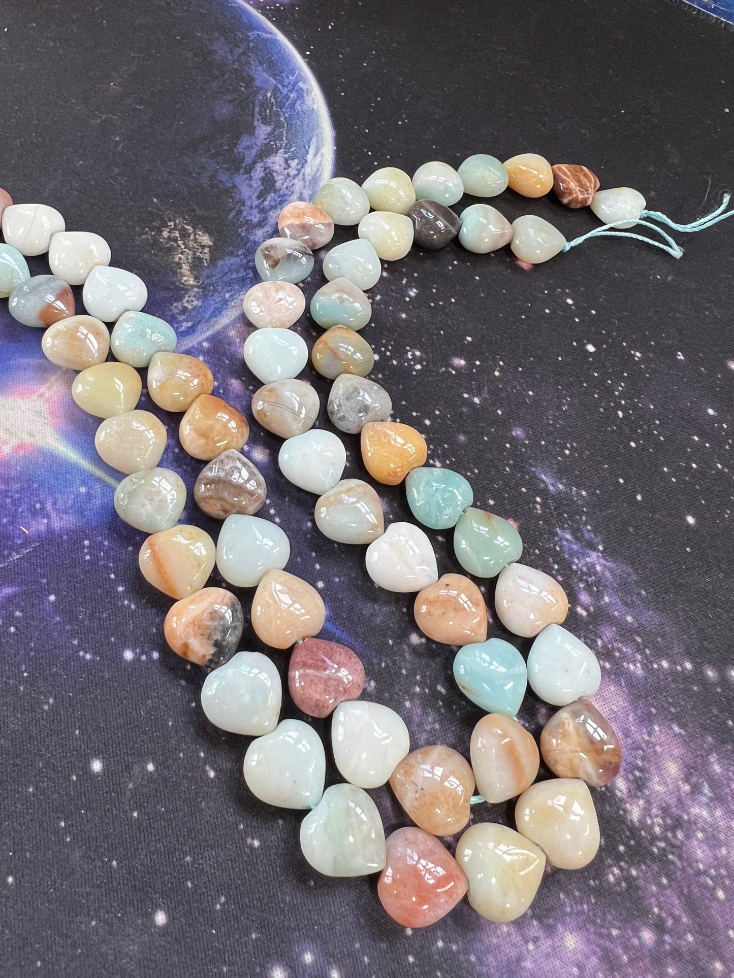 Soft Mixed Natural Aqua Green Brown Amazonite Heart Beads 12mm / Natural Blue Amazonite Beads / Birds Egg tones / Natural Gemstone beads