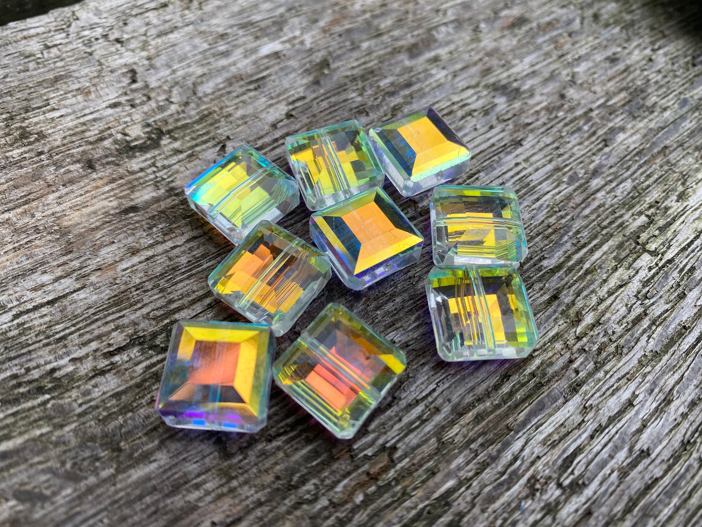 2 X Magic Austrian Crystal Square Lozenge Beads 12x9mm / Two Tone Crystal Beads / Square Beads / Mystic Crystal Beads 2X