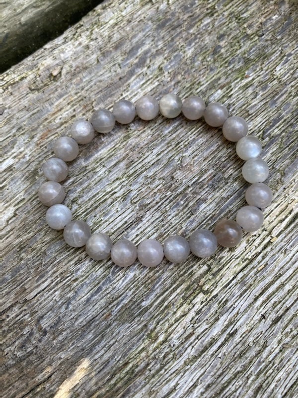 Moonstone stretchy bracelets / heaps of shillah / white, grey and chocolate / 7mm / 7" bracelet