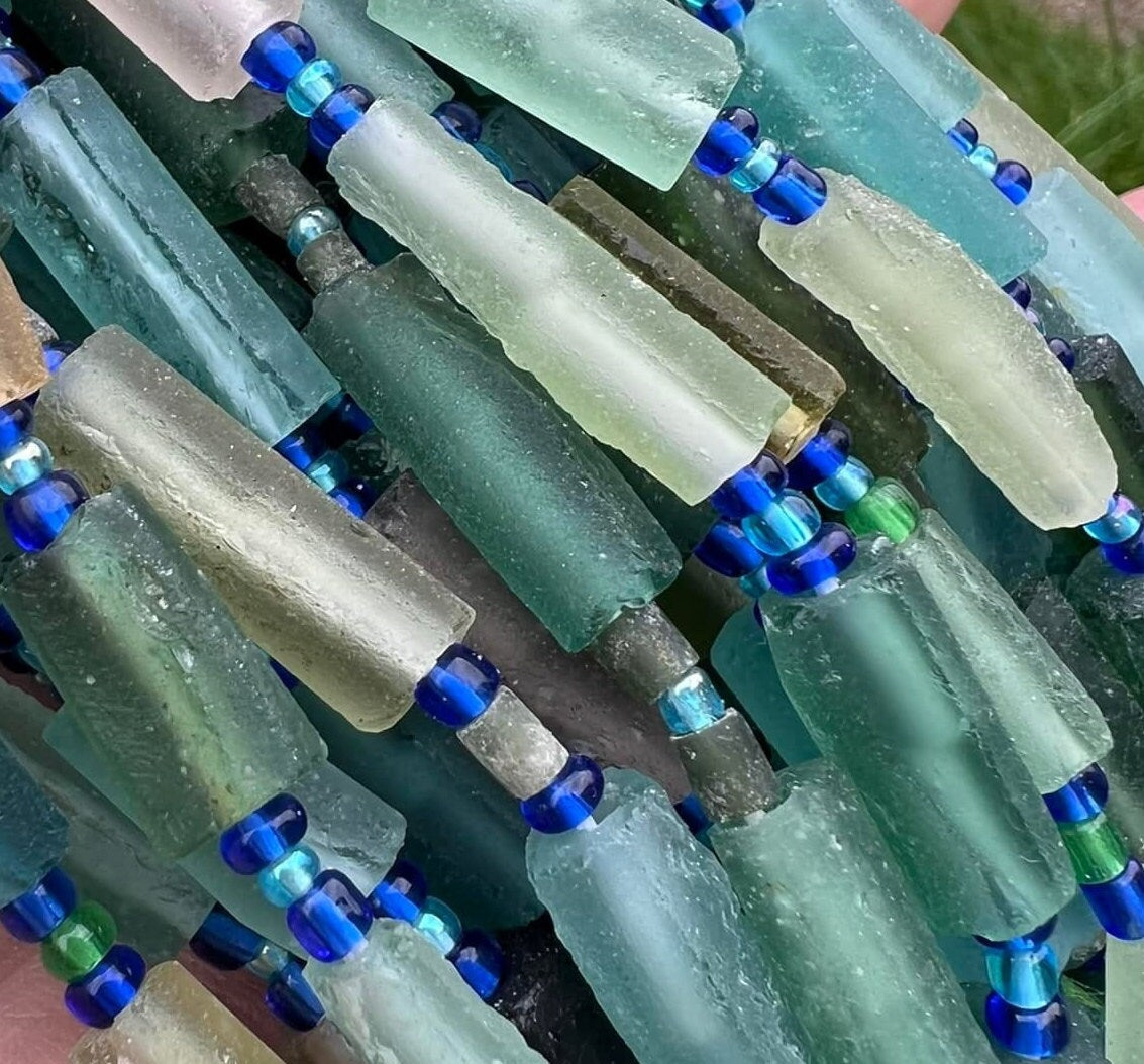 Roman Glass rustic textured slabs Blue Aqua Green Natural aged beads / Glass Spacers / Ancient Rare Beads / unique beautiful Antique beads