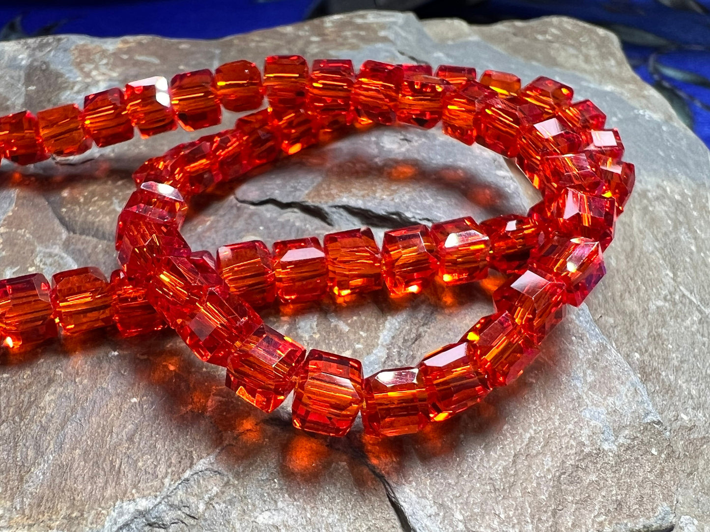 4 x Magic AB Red Gold Teal Yellow Purple Crystal Cube Square Beads / 5 mm / Two Tone Crystal Beads / 4 beads