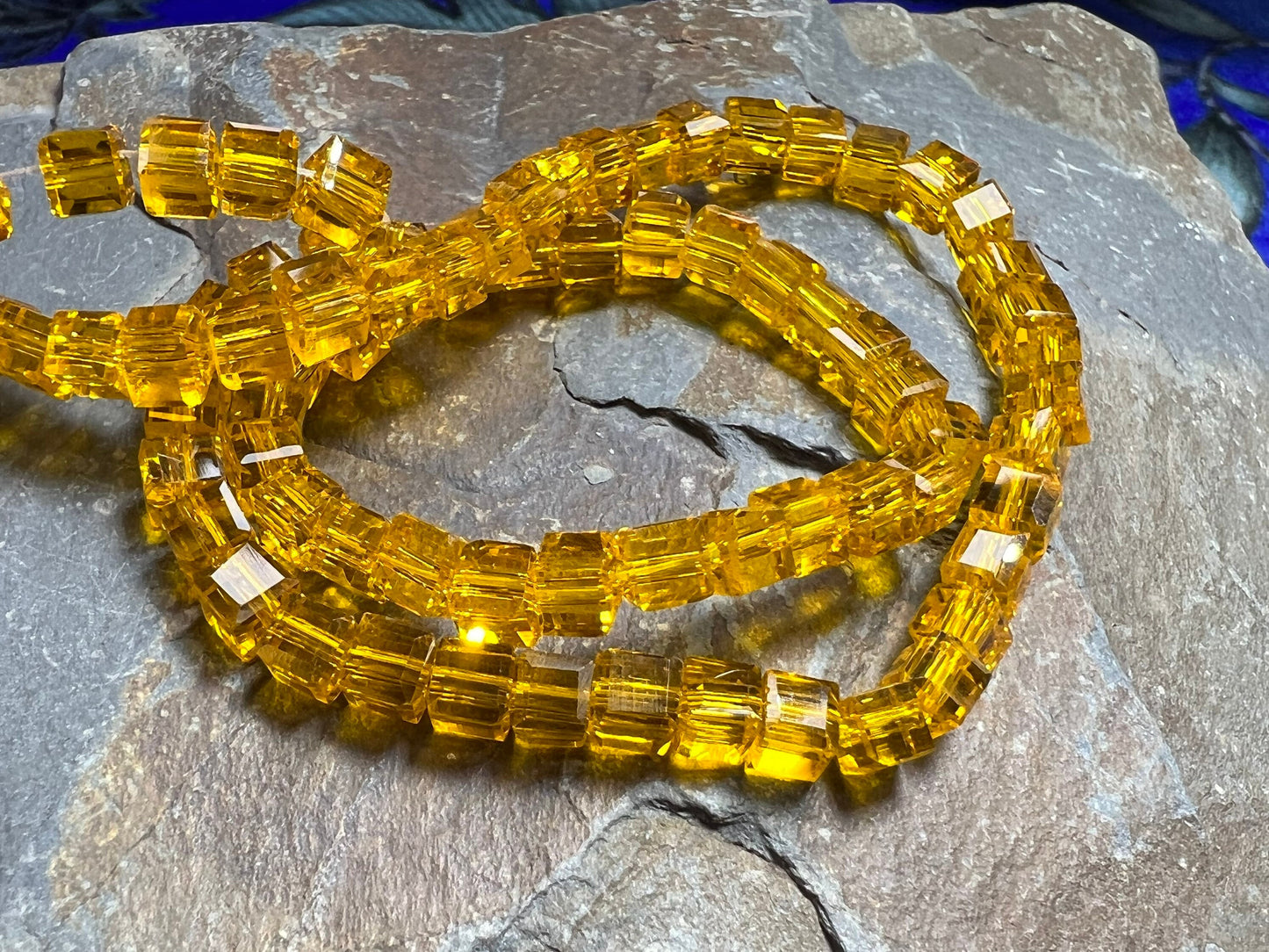 4 x Magic AB Red Gold Teal Yellow Purple Crystal Cube Square Beads / 5 mm / Two Tone Crystal Beads / 4 beads