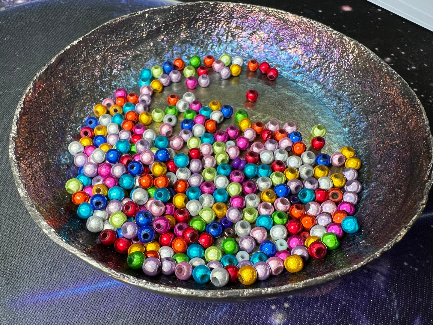 4 x Tiny Small 3D illusion Magic Shine beads 4mm / Rainbow colour multi mixed beads / 4 beads