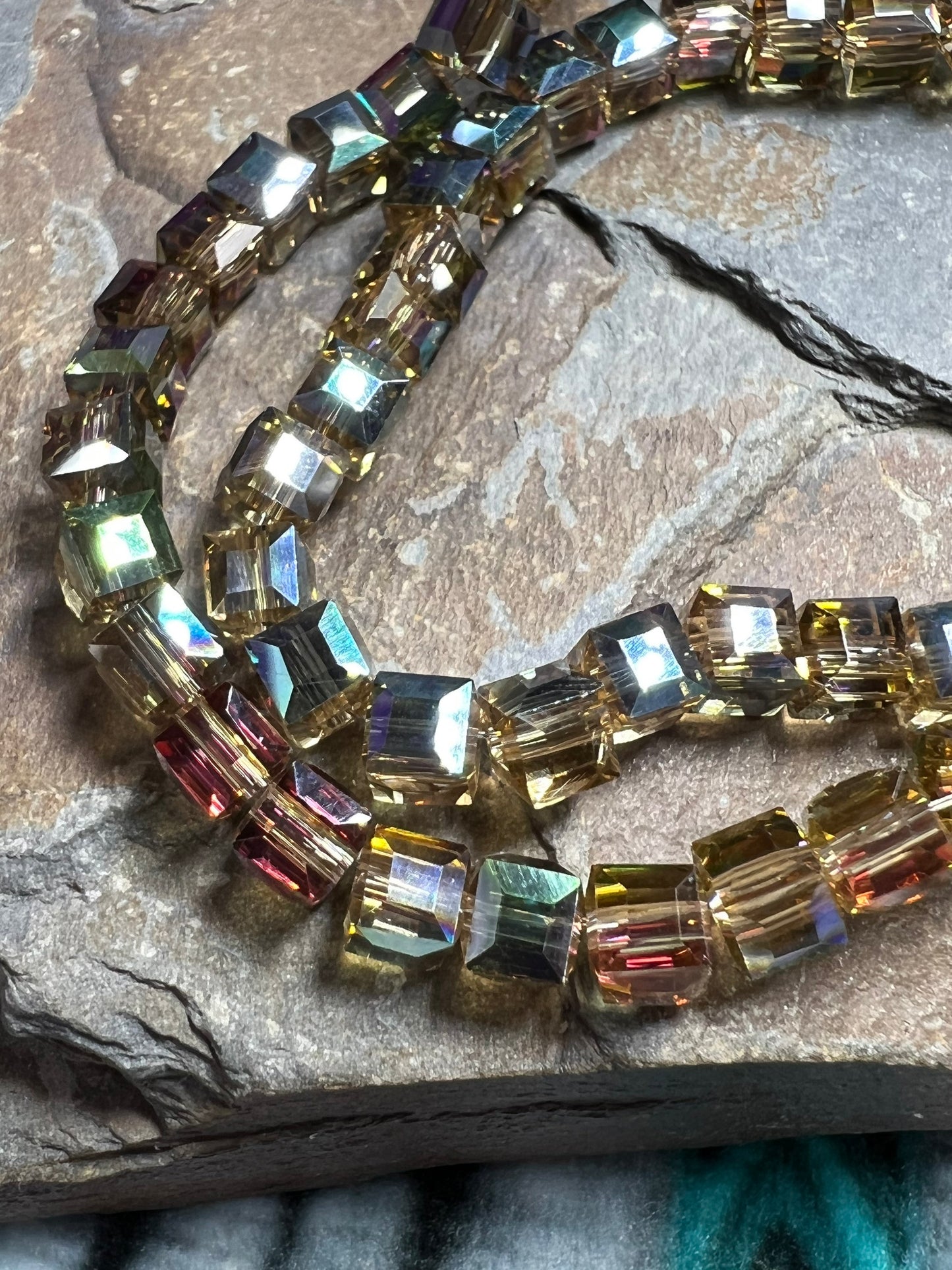 4 x Magic AB Red Gold Teal Yellow Purple Crystal Cube Square Beads / 5 mm / Two Tone Crystal Beads / 4 beads