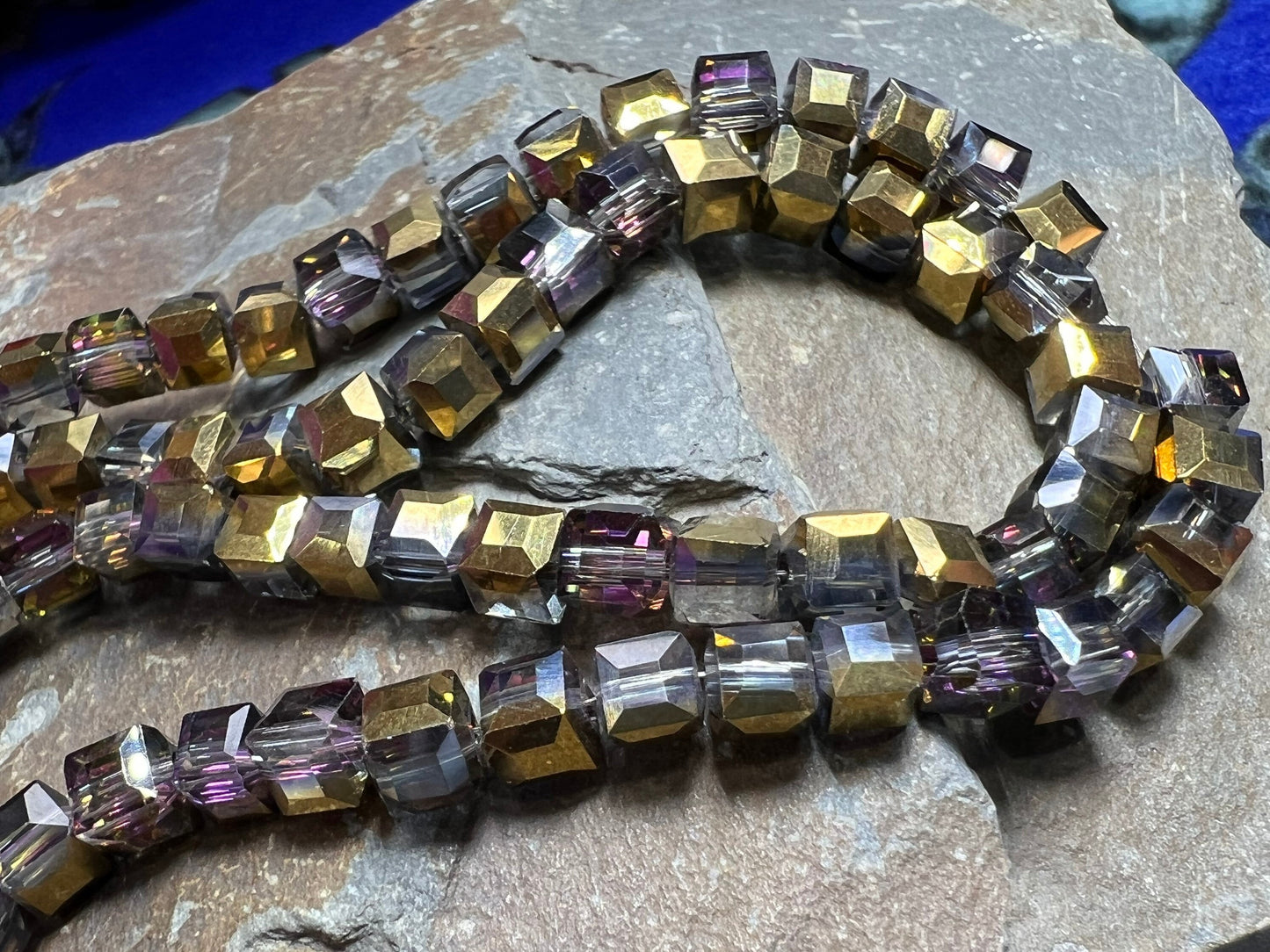 4 x Magic AB Red Gold Teal Yellow Purple Crystal Cube Square Beads / 5 mm / Two Tone Crystal Beads / 4 beads