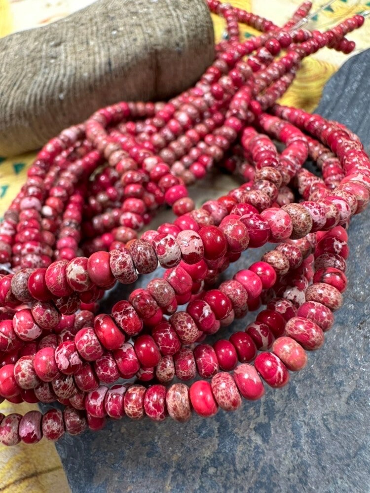 Sea Sediment Jasper Rondelle Beads 4.5mm approx / Jasper Gemstone Beads / Beautiful red orange beads