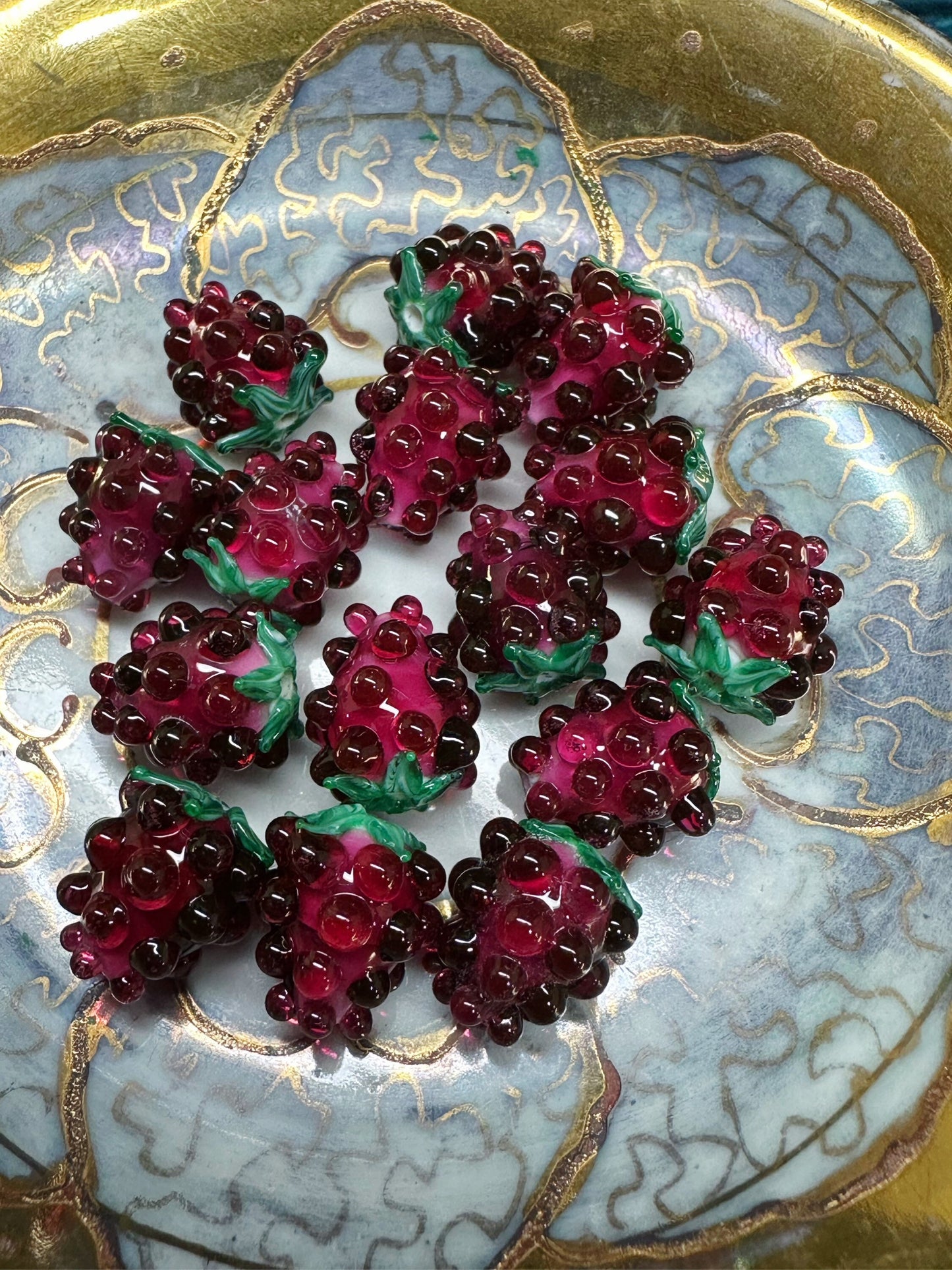 Delicious juicy Red or Berry Lampwork Glass Raspberry beads 14mm / Autumn Fall beads 2mm approx hole size