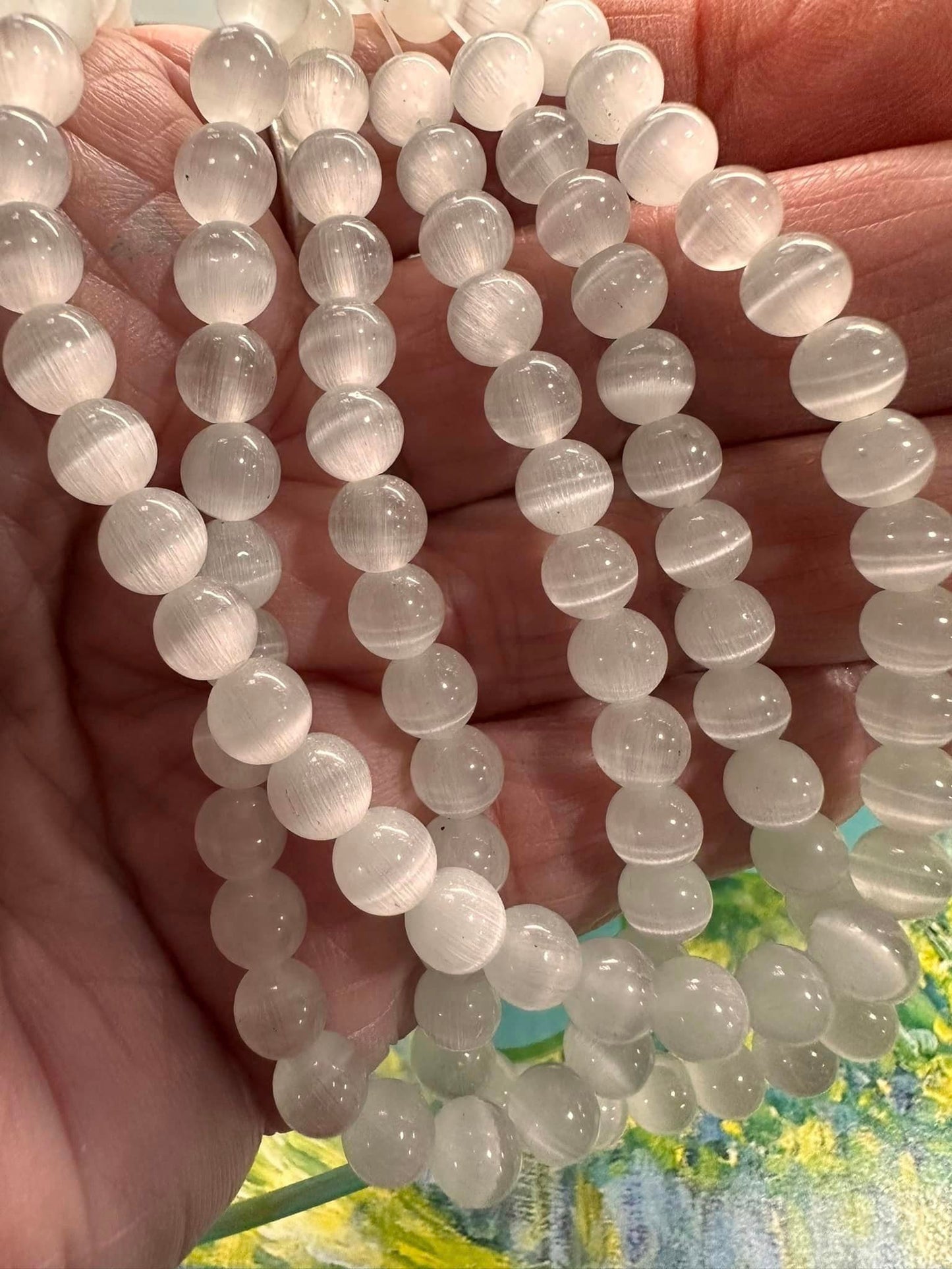 Rare Healing Handcut Selenite Round Beads / Natural Selenite Beads / Glowing Gemstone Beads 6mm