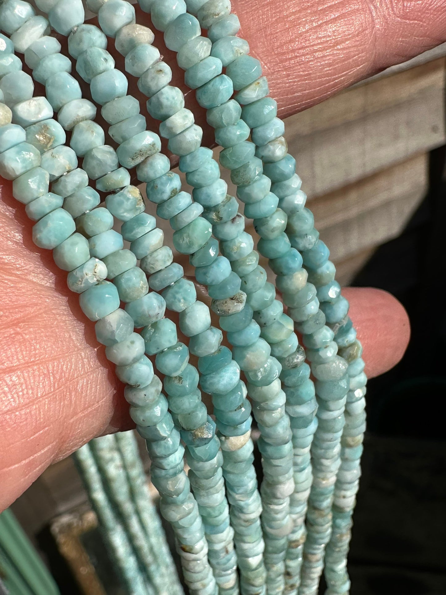 Gentle rustic Larimar rustic hand faceted rondelle beads / Blue Gemstone 4mm approx handcut