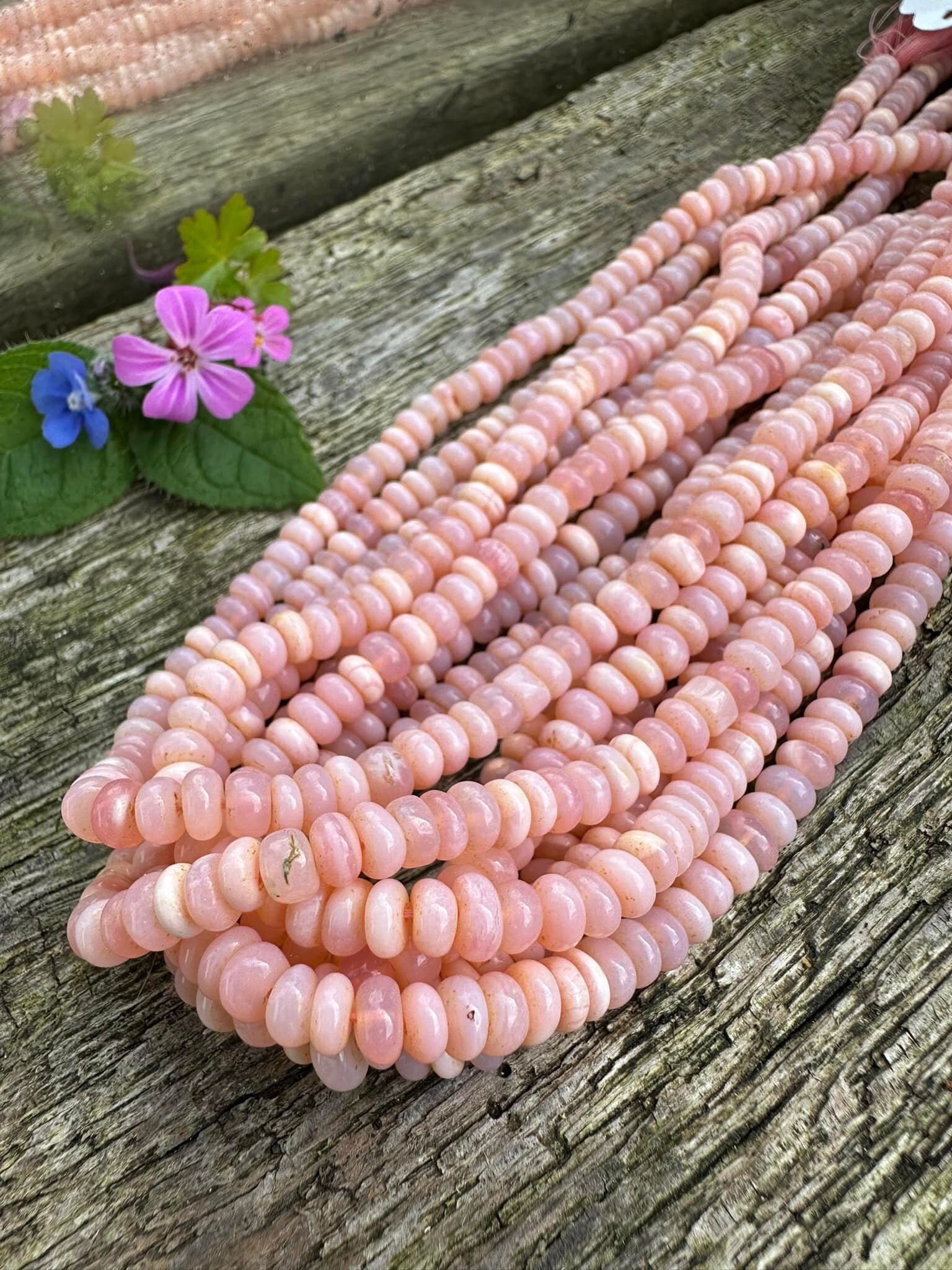 thumbnail image 2 of 8 Handmade Lampwork Glass Spacer Beads – Pink Scroll Rondelle – 14x9mm – 2mm Hole 2 of 6