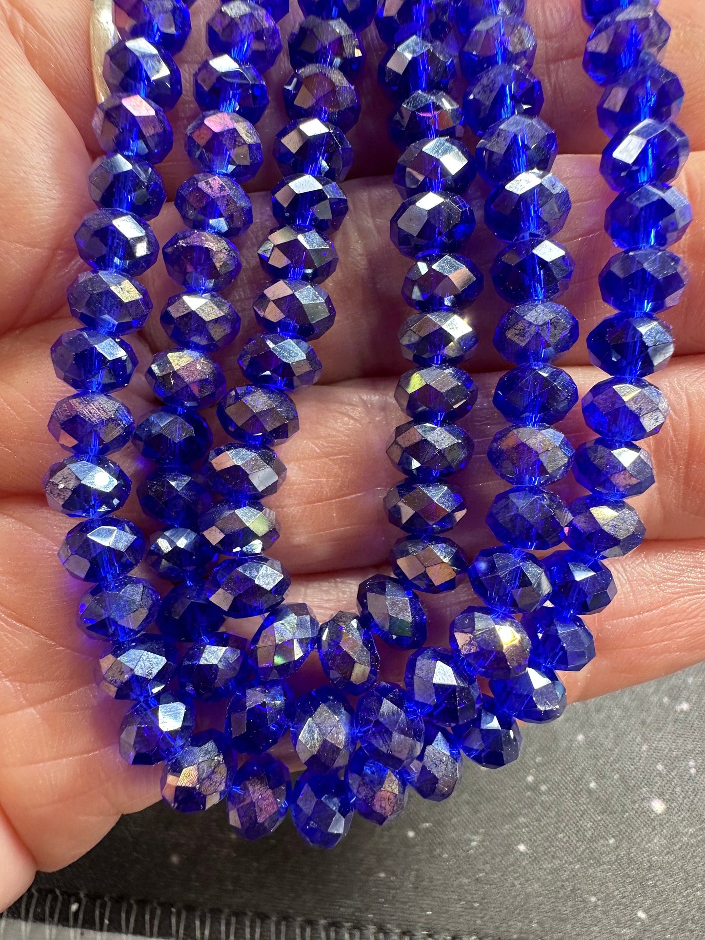 Deep Bright Greek Blue Translucent faceted lightly Titanium rainbow Crystal Glass rondelle Beads / Coated Faceted Rondelles 6mm