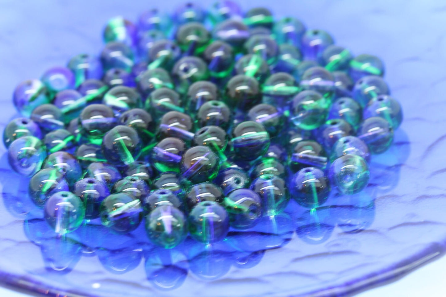 Green and Purple Czech Glass Magic Shine Beads 8mm / Two Tone beads / Best ever Beads / Amazing sparkle beads