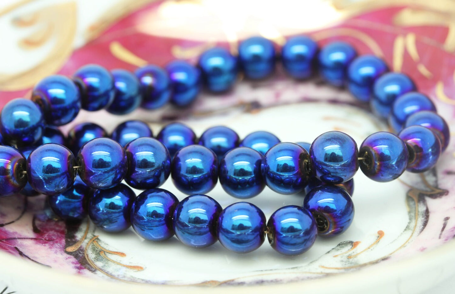 Magic Blue Titanium Plated Crystal Round Beads 12 mm / Metallic Blue Beads / Electric Blue Glass Beads 4 BEADS