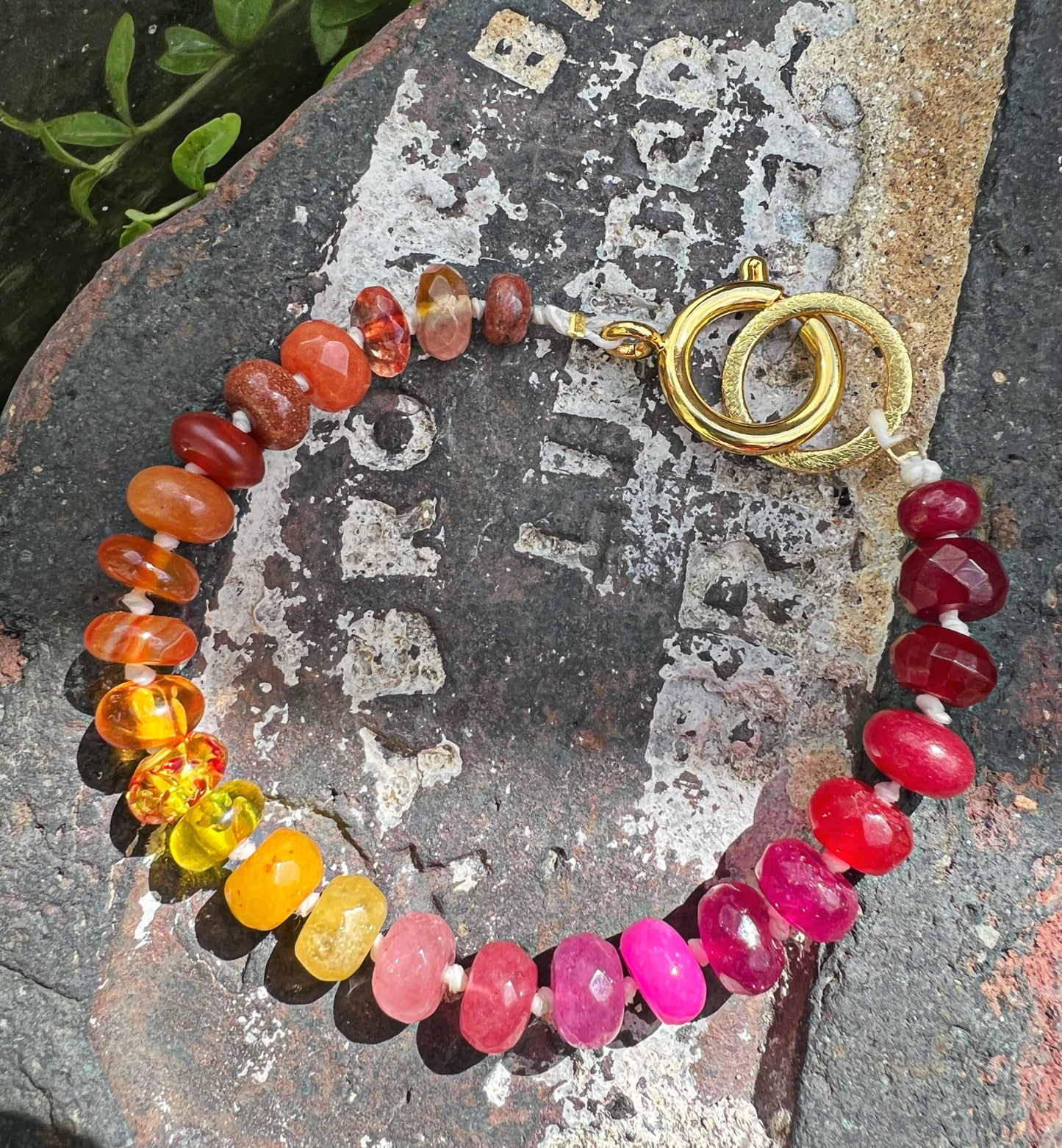 Custom Candy Sunrise Brights Rainbow Multi Gemstone Beaded Knotted Bracelet - made to order 8mm beads