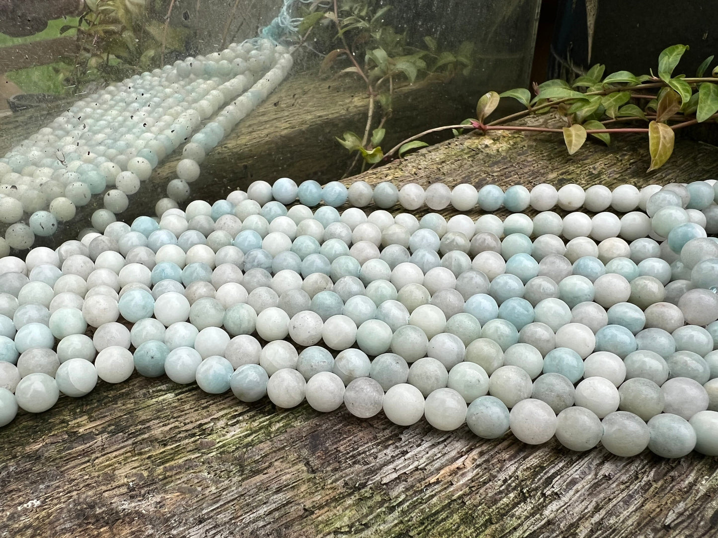 Natural rustic Aqua Pale Blue Round Aquamarine beads / 8 mm approx/ Soft Pale Blue Green Gemstone Beads