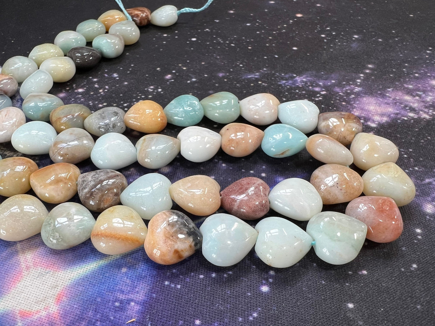 Soft Mixed Natural Aqua Green Brown Amazonite Heart Beads 12mm / Natural Blue Amazonite Beads / Birds Egg tones / Natural Gemstone beads