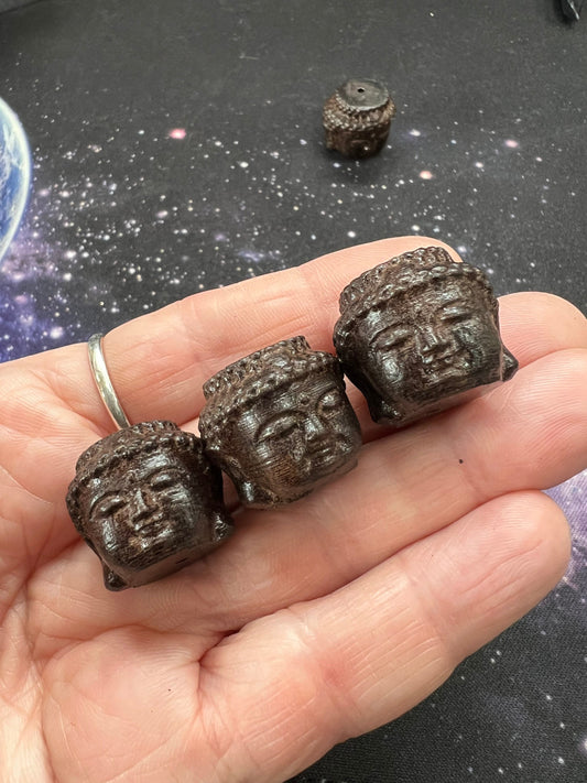 Deep brown carved wooden Peaceful Buddha beads from Bali MALA and jewellery beads 18mm wood Namaste Double Sided