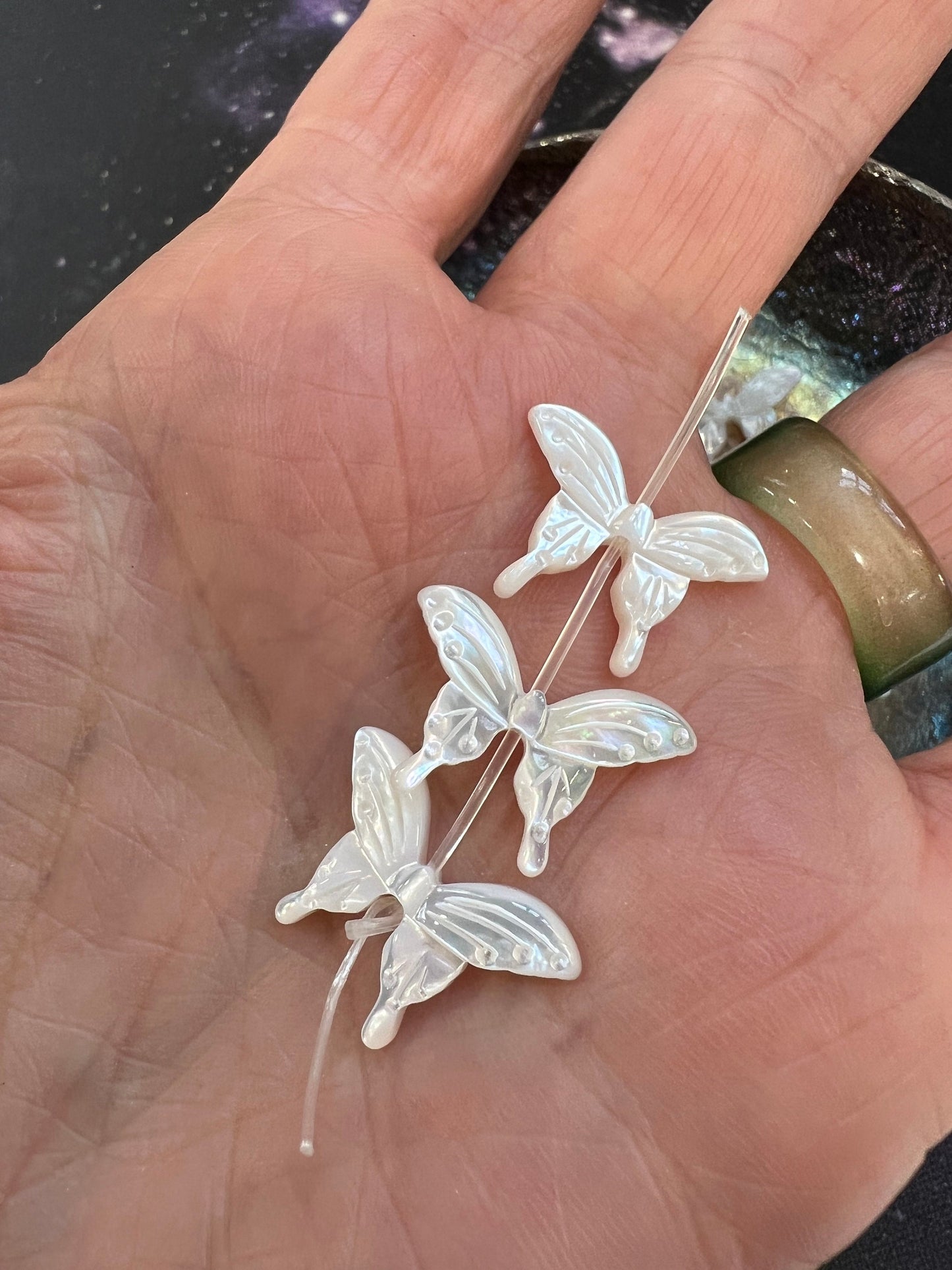 Shimmering Carved Mother of Pearl Butterfly Beads 20 x 12 mm