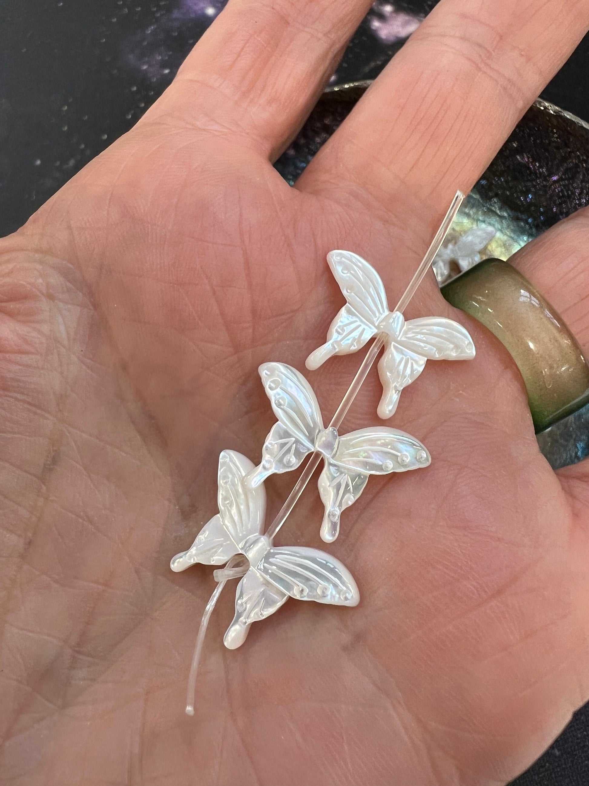 Shimmering Carved Mother of Pearl Butterfly Beads 20 x 12 mm