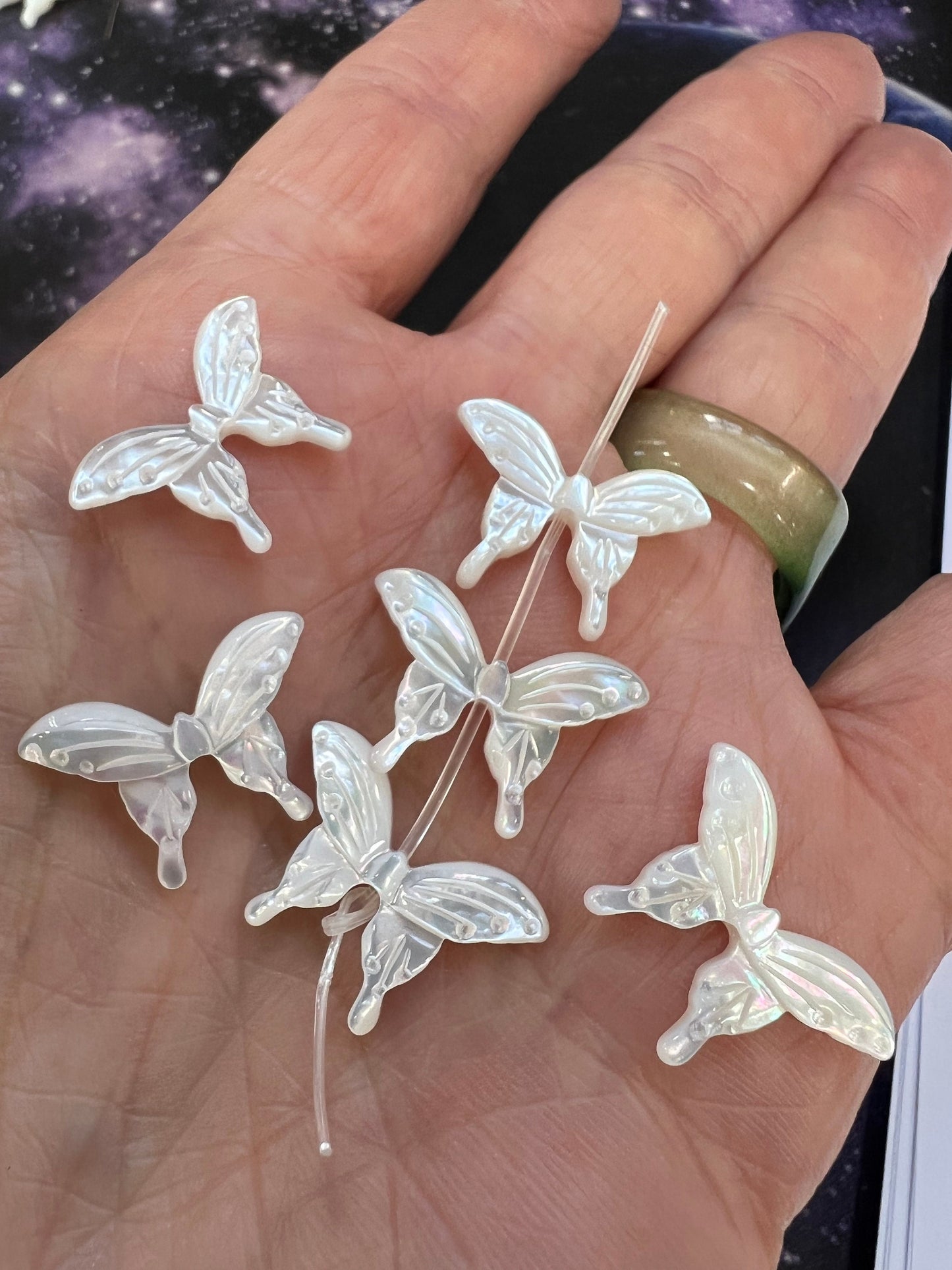 Shimmering Carved Mother of Pearl Butterfly Beads 20 x 12 mm