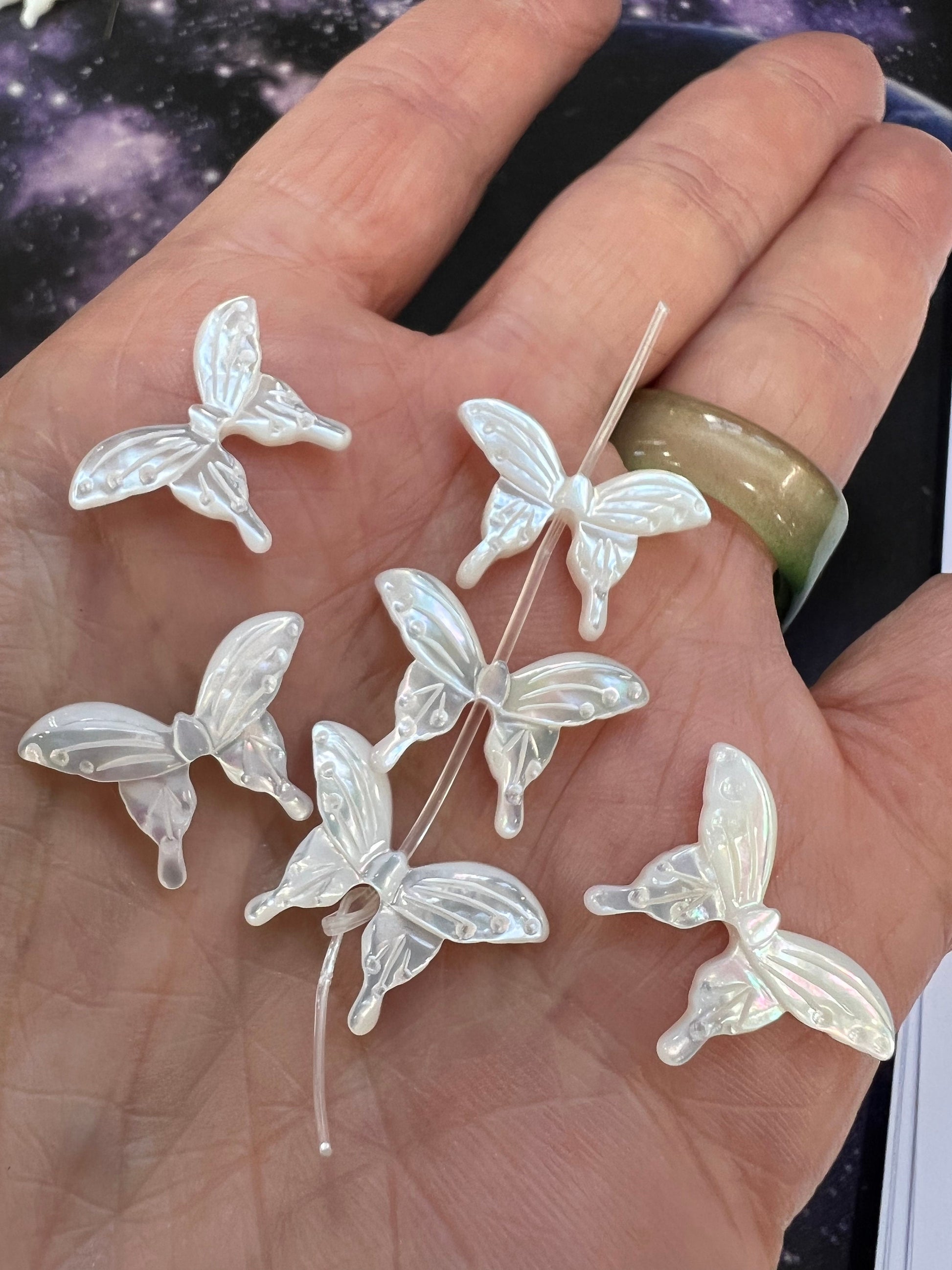 Shimmering Carved Mother of Pearl Butterfly Beads 20 x 12 mm