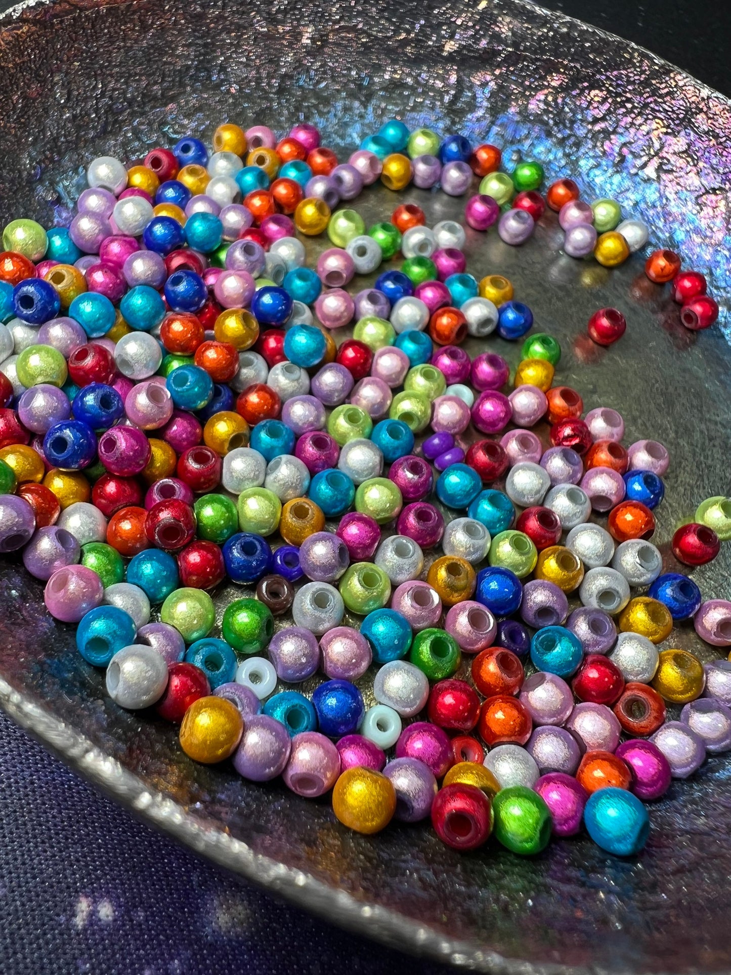 4 x Tiny Small 3D illusion Magic Shine beads 4mm / Rainbow colour multi mixed beads / 4 beads
