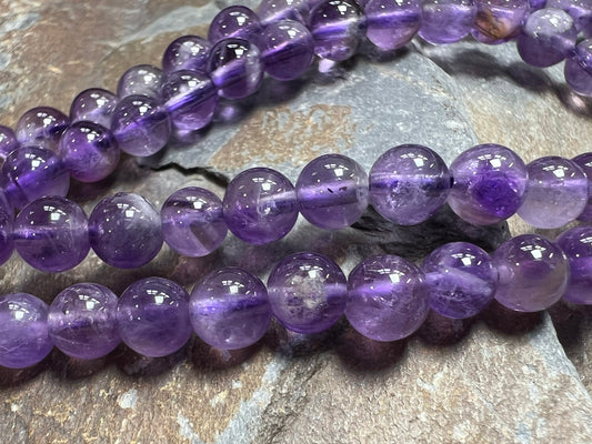 Natural Rustic Brazilian Amethyst Round Beads 5mm - 6mm Handcut / Natural Purple Gemstone Beads