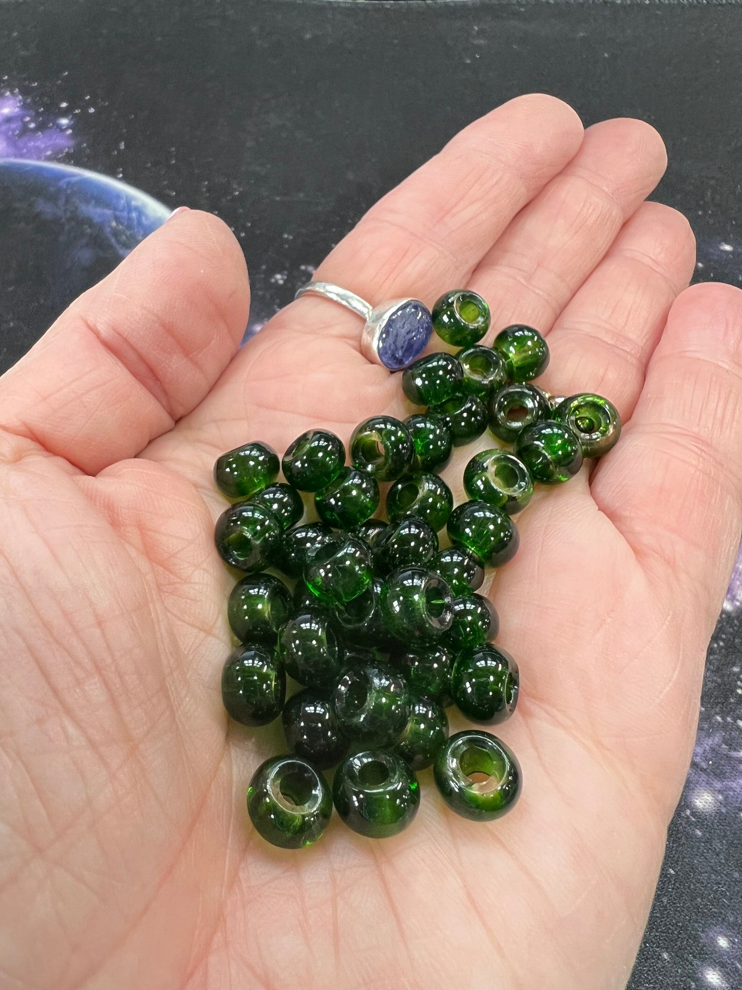 Beautiful Russian Diopside Vibrant Green Glass Large Hole Rondelle Beads 8 x 5 mm Choose Quantity