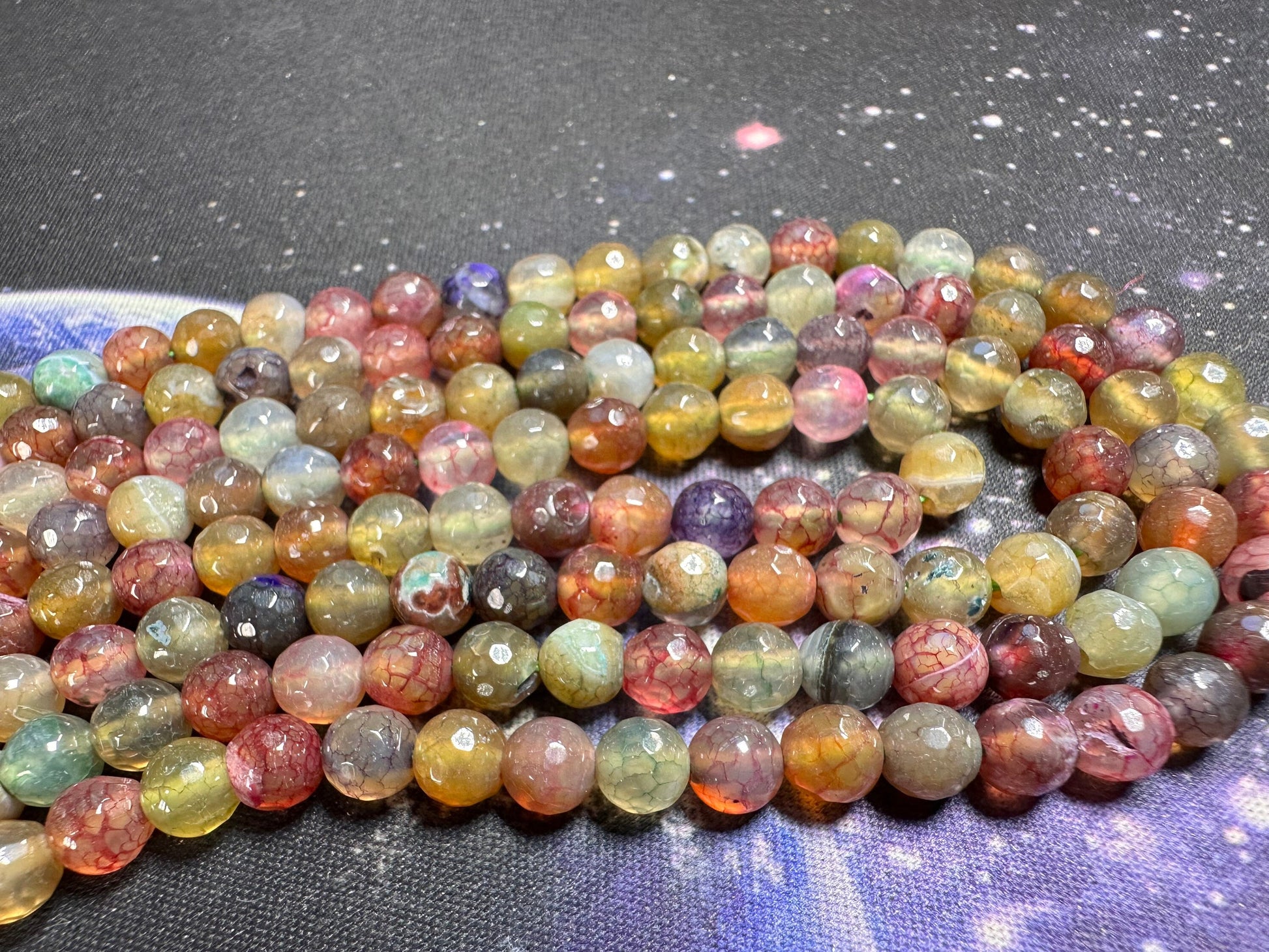 6 x Amazing rustic Mixed Jewel Tone Autumn Mix Agate faceted round beads 6mm / Mixed Gemstone Beads / Multi Agate Beads / 6 beads