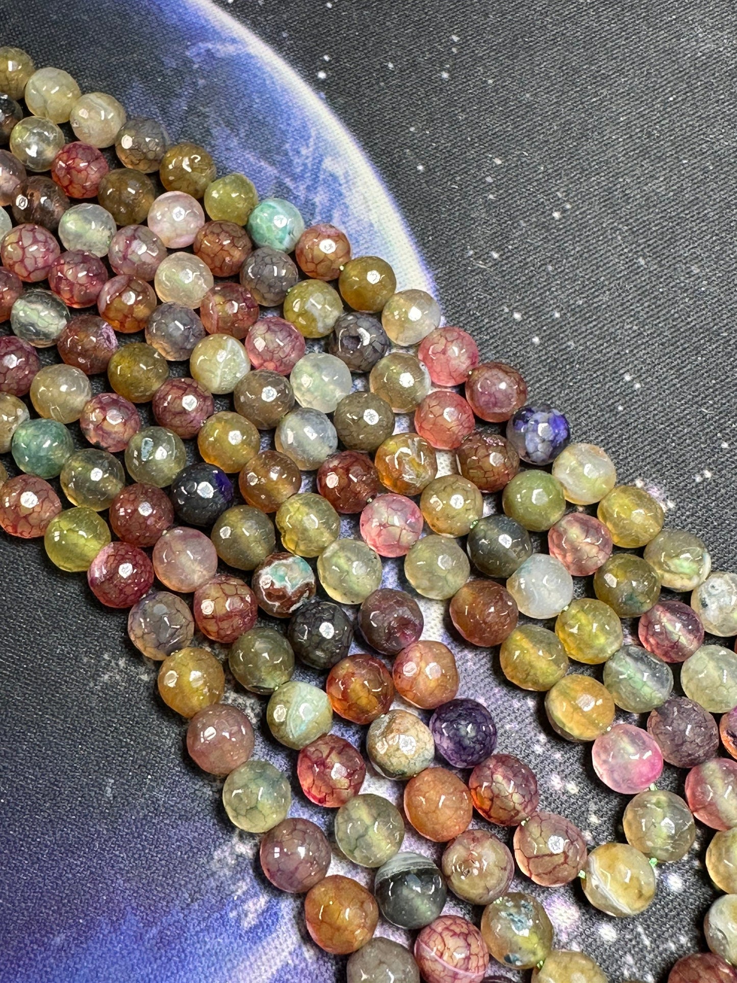 6 x Amazing rustic Mixed Jewel Tone Autumn Mix Agate faceted round beads 6mm / Mixed Gemstone Beads / Multi Agate Beads / 6 beads