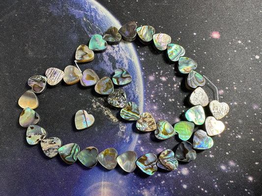 Natural Blue green Abalone shell Beads Heart 10mm - Abalone Shell Beads Amazing Patterns / 4 beads