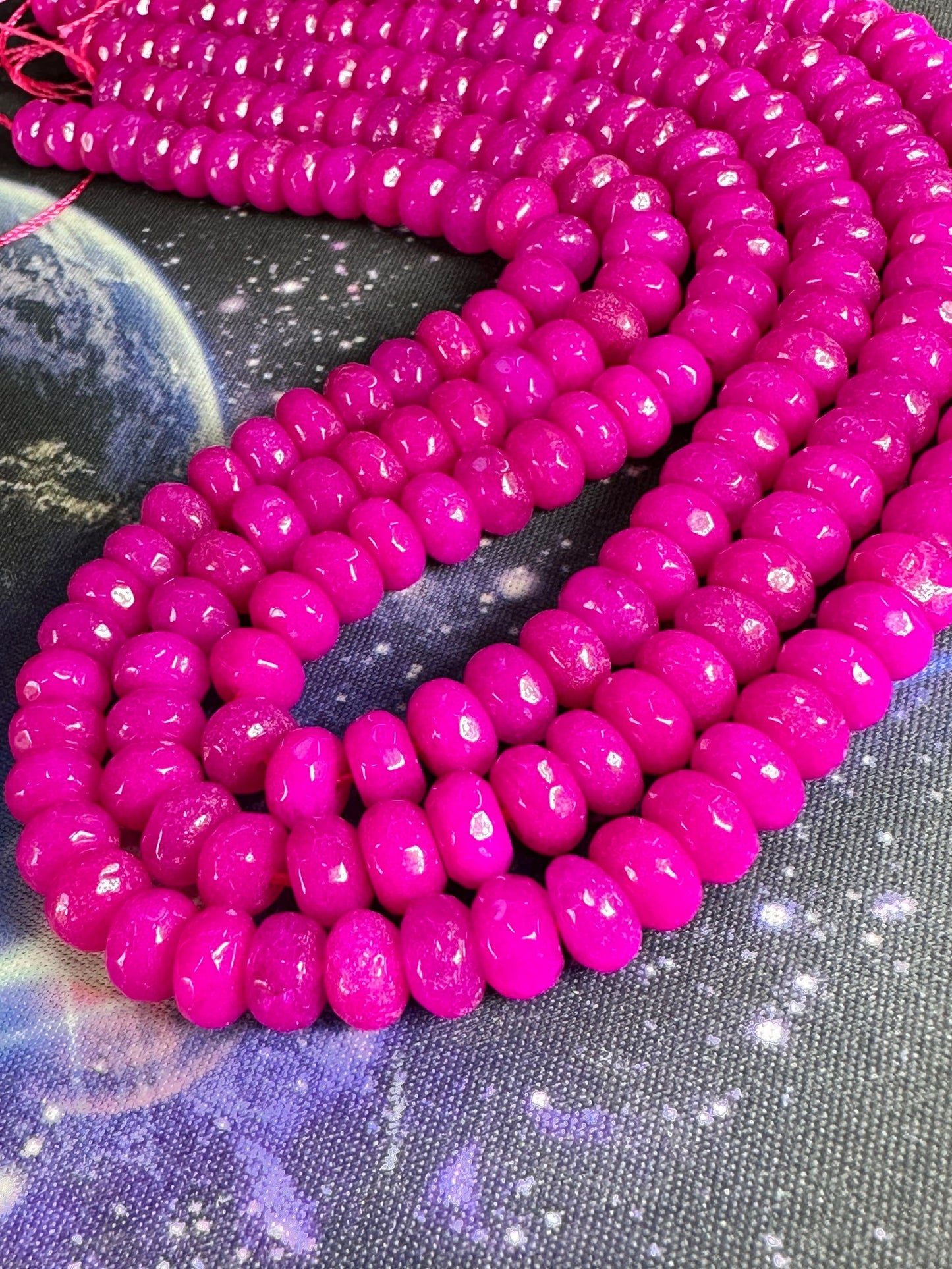 NEW Pink Chalcedony Faceted Rondelles 8 x 5 mm / jewellery beads / Rondelles / Jade Gemstone Beads / Disc Beads / 6 beads cerise pink hot